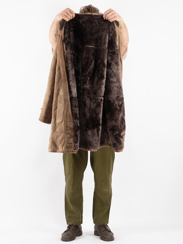 Vintage 70's Men Sheepskin Coat in Beige