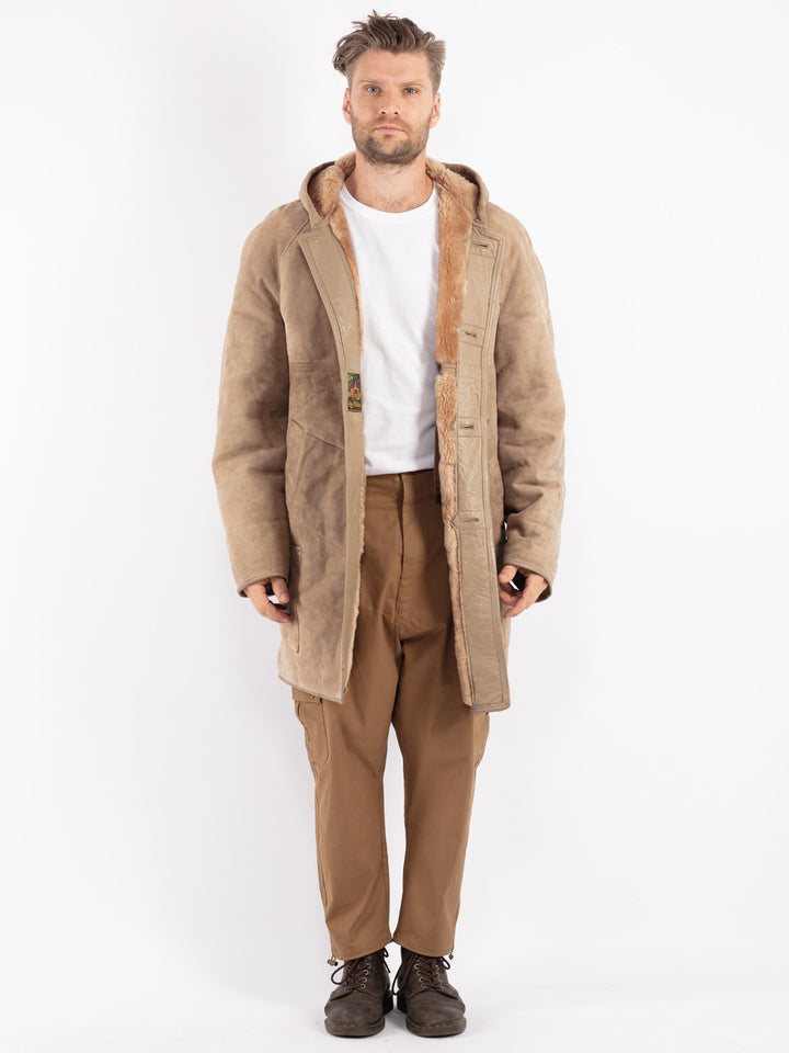 Vintage 70's Men Sheepskin Coat in Beige