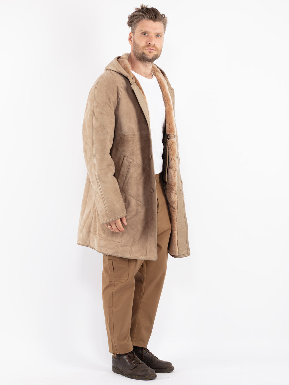 Vintage 70's Men Sheepskin Coat in Beige