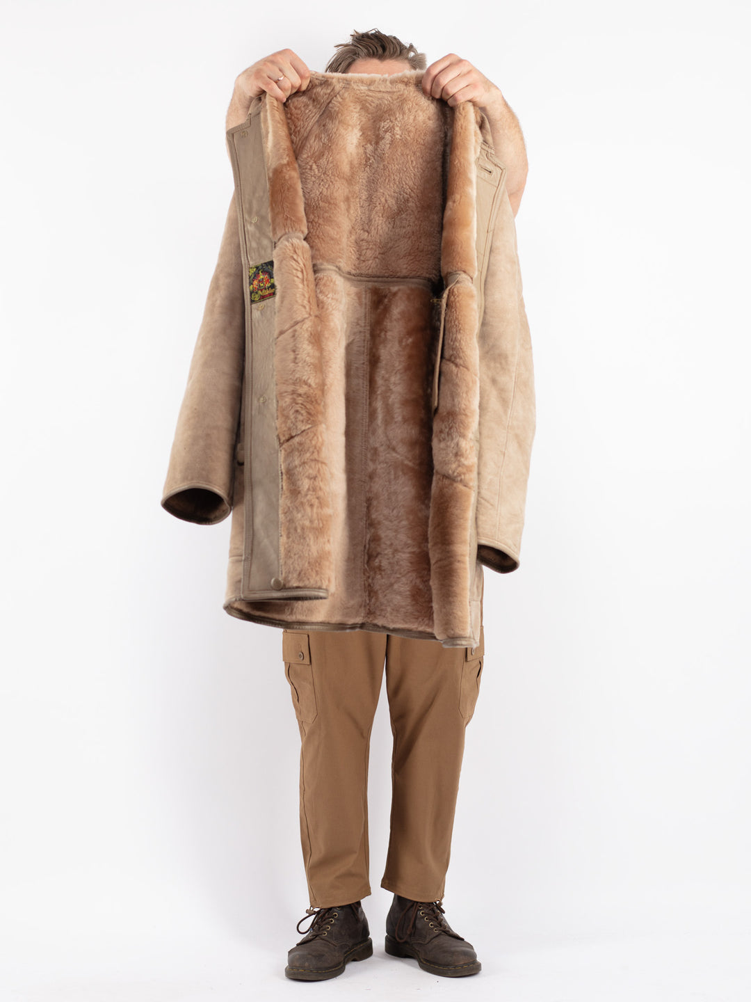 Vintage 70's Men Sheepskin Coat in Beige