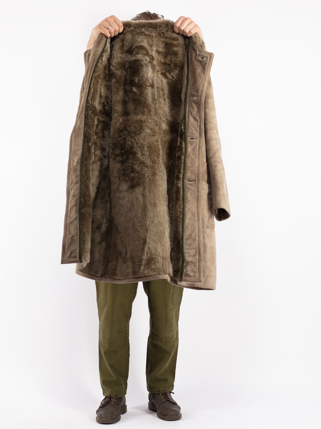 Vintage 70's Men Sheepskin Coat in Green