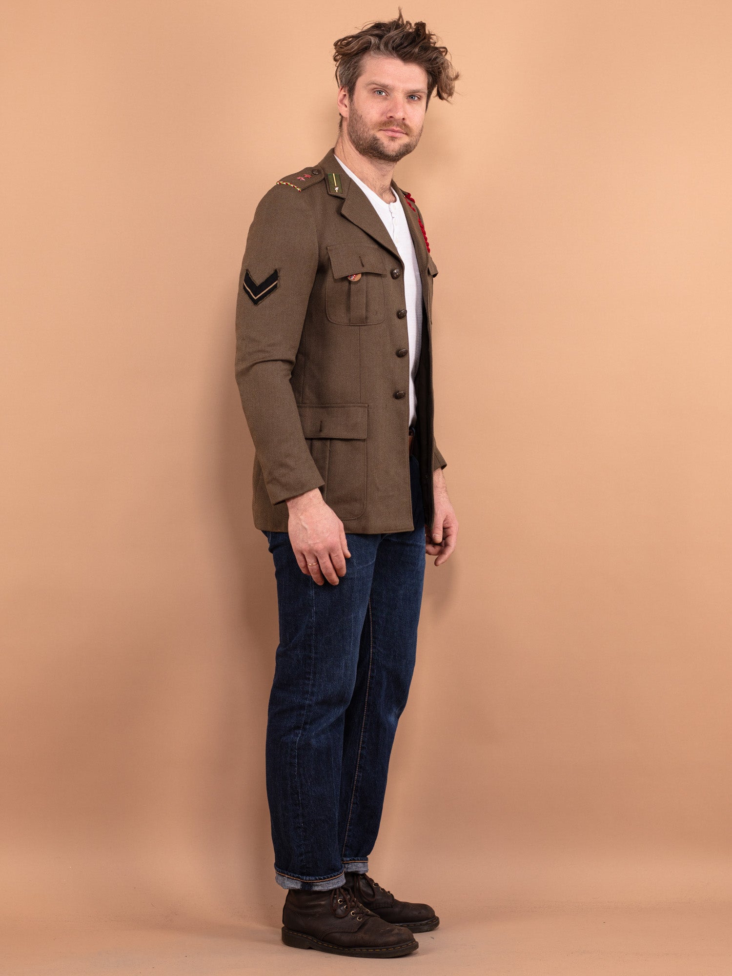 Vintage 70 s Italian Military Blazer in Khaki NorthernGrip