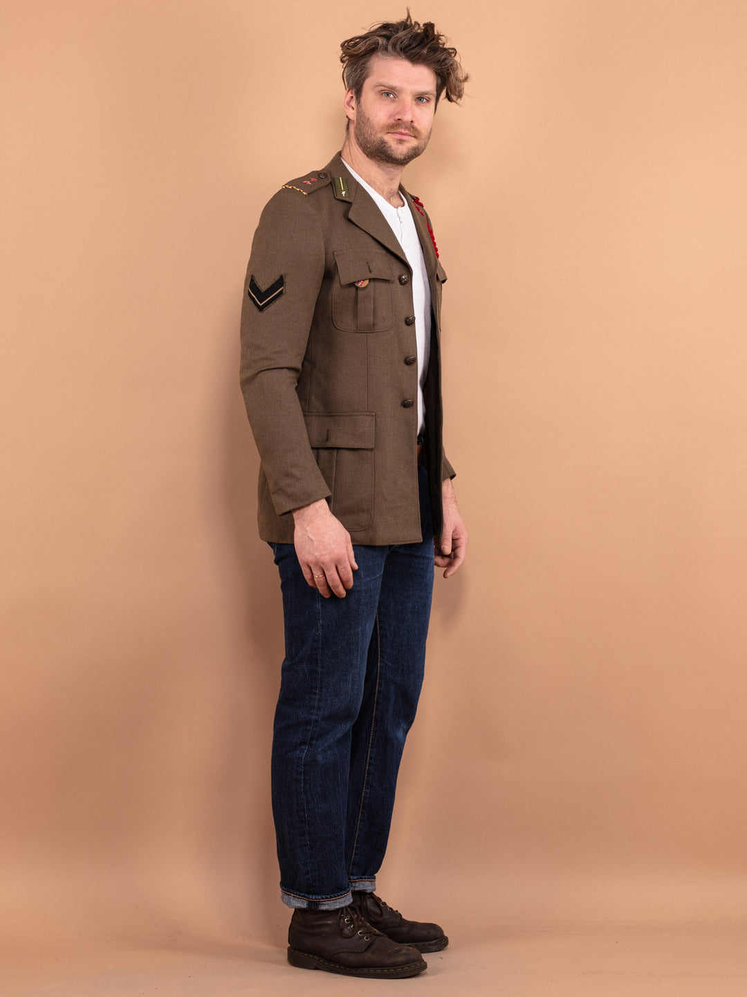 70's Italian Military Blazer, Size XS Army Wool Blazer, Officer Blazer, Military Blazer Jacket, Field Jacket, Belted Back, Vintage Army Wear