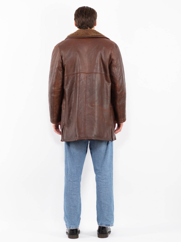 Vintage 70's Men Leather Sherpa Coat in Brown
