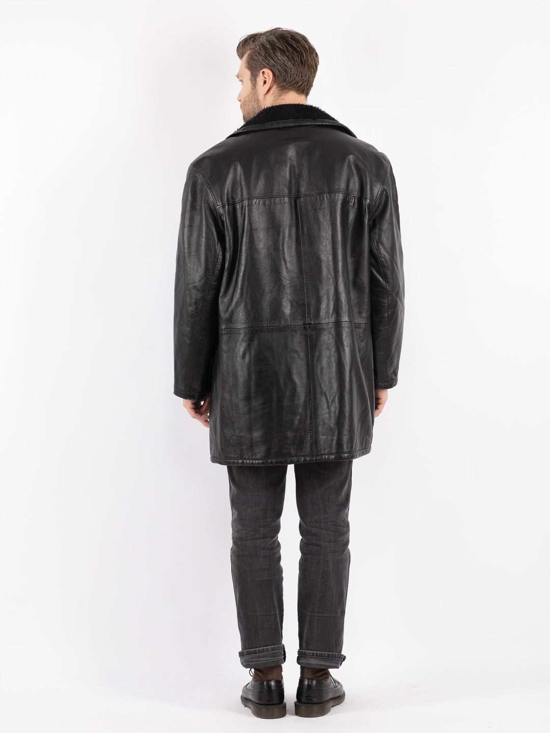 Vintage 70's Men Leather Coat in Black