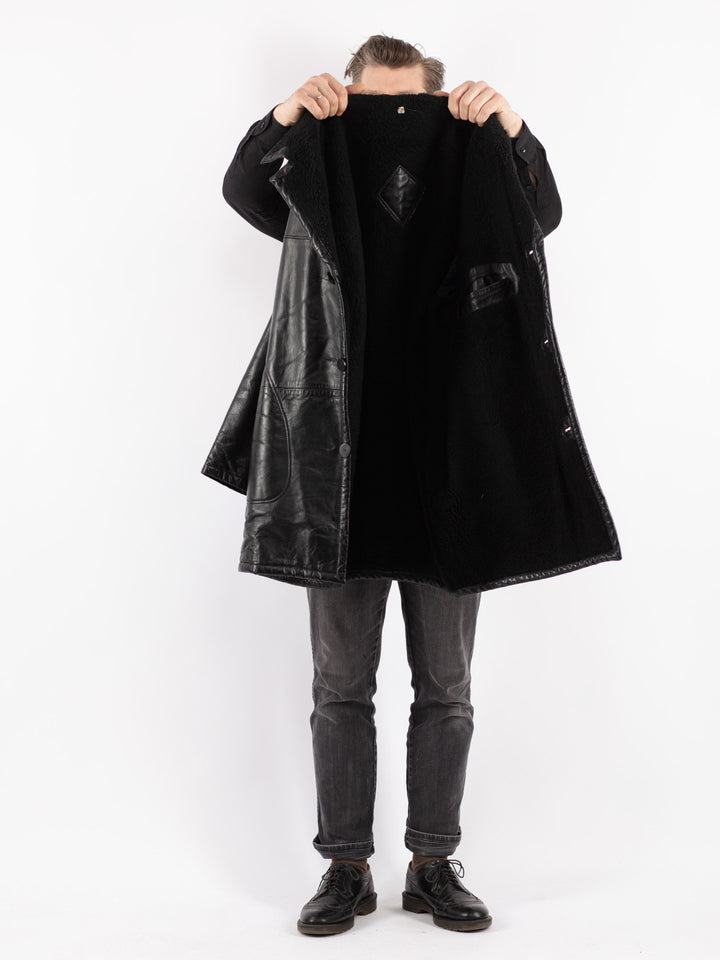 Vintage 70's Men Leather Coat in Black