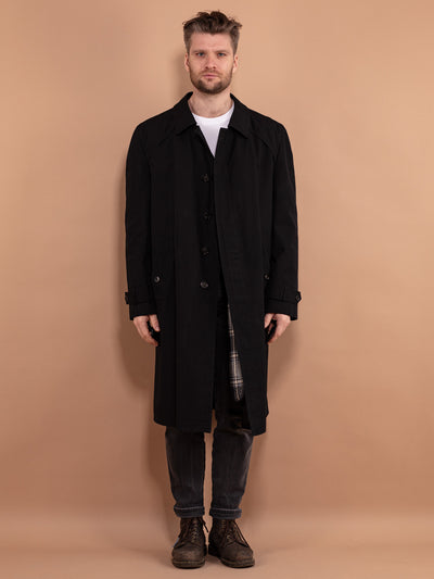 Black Mac Coat 70s, Size XL Mac Overcoat, Retro Mac Overcoat, Layering Coat, Office Coat, Commuter Coat, Minimalist Outerwear, Spring Coat