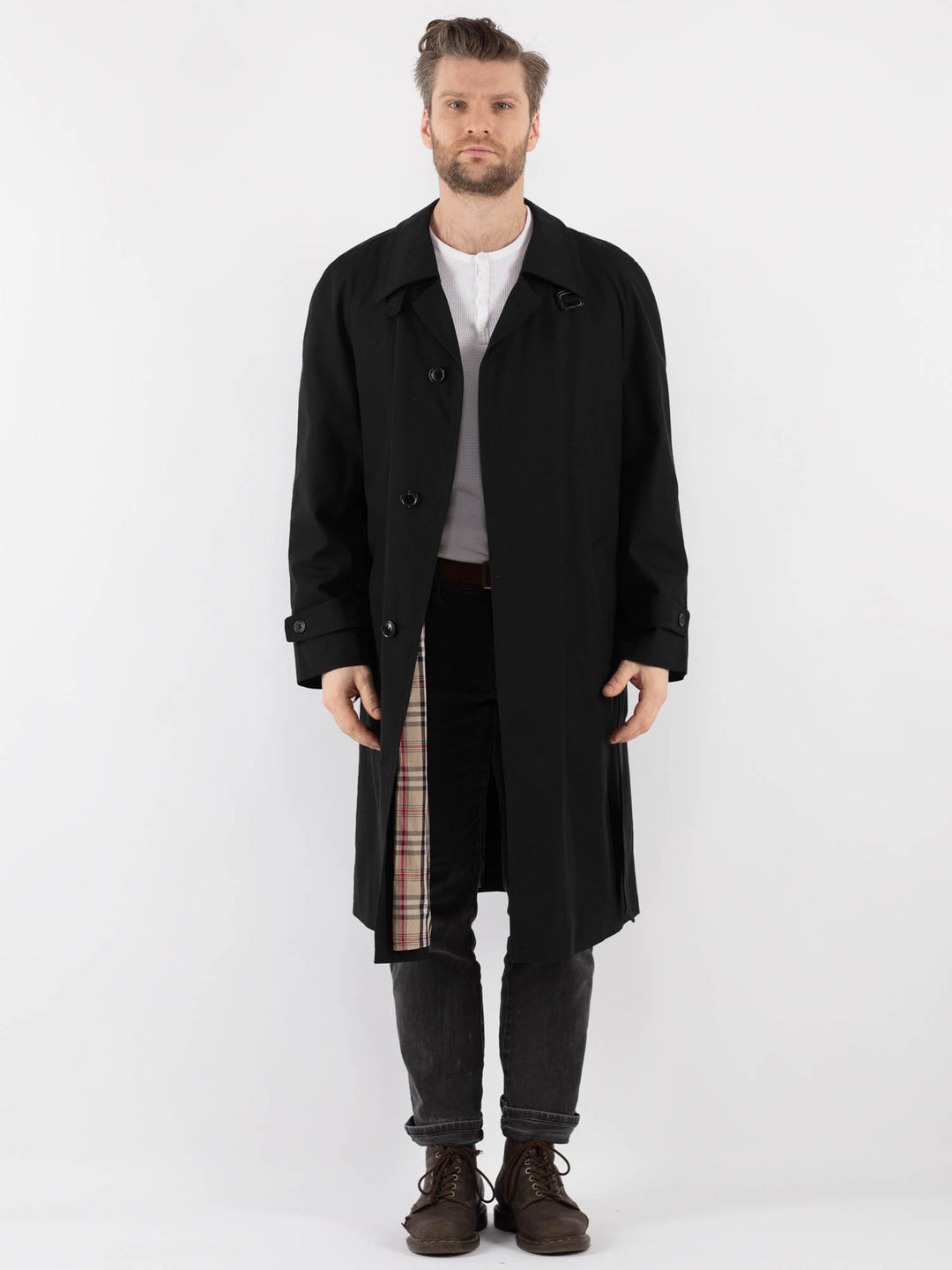Vintage 70's Men Trench Coat in Black