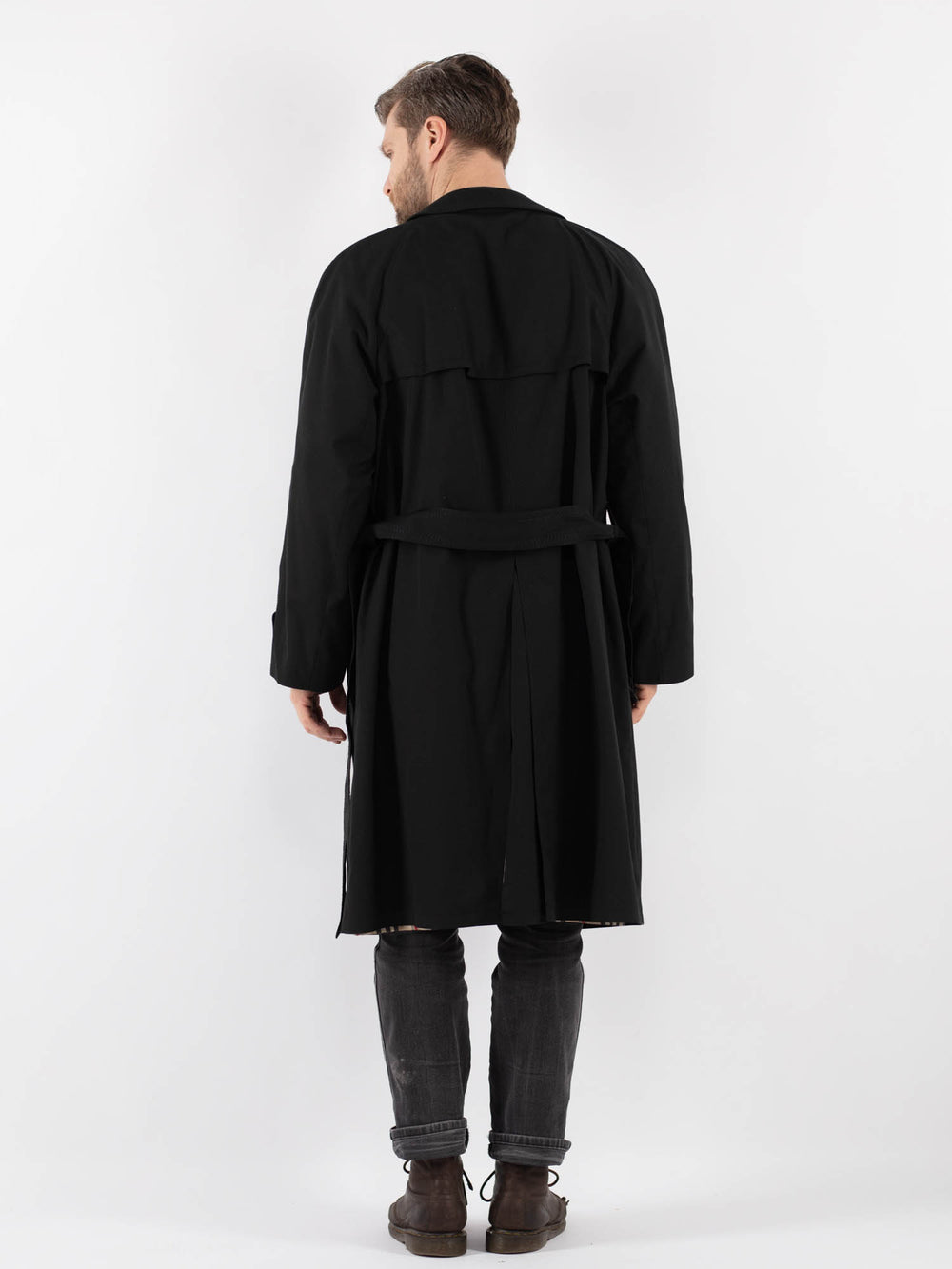 Vintage 70's Men Trench Coat in Black