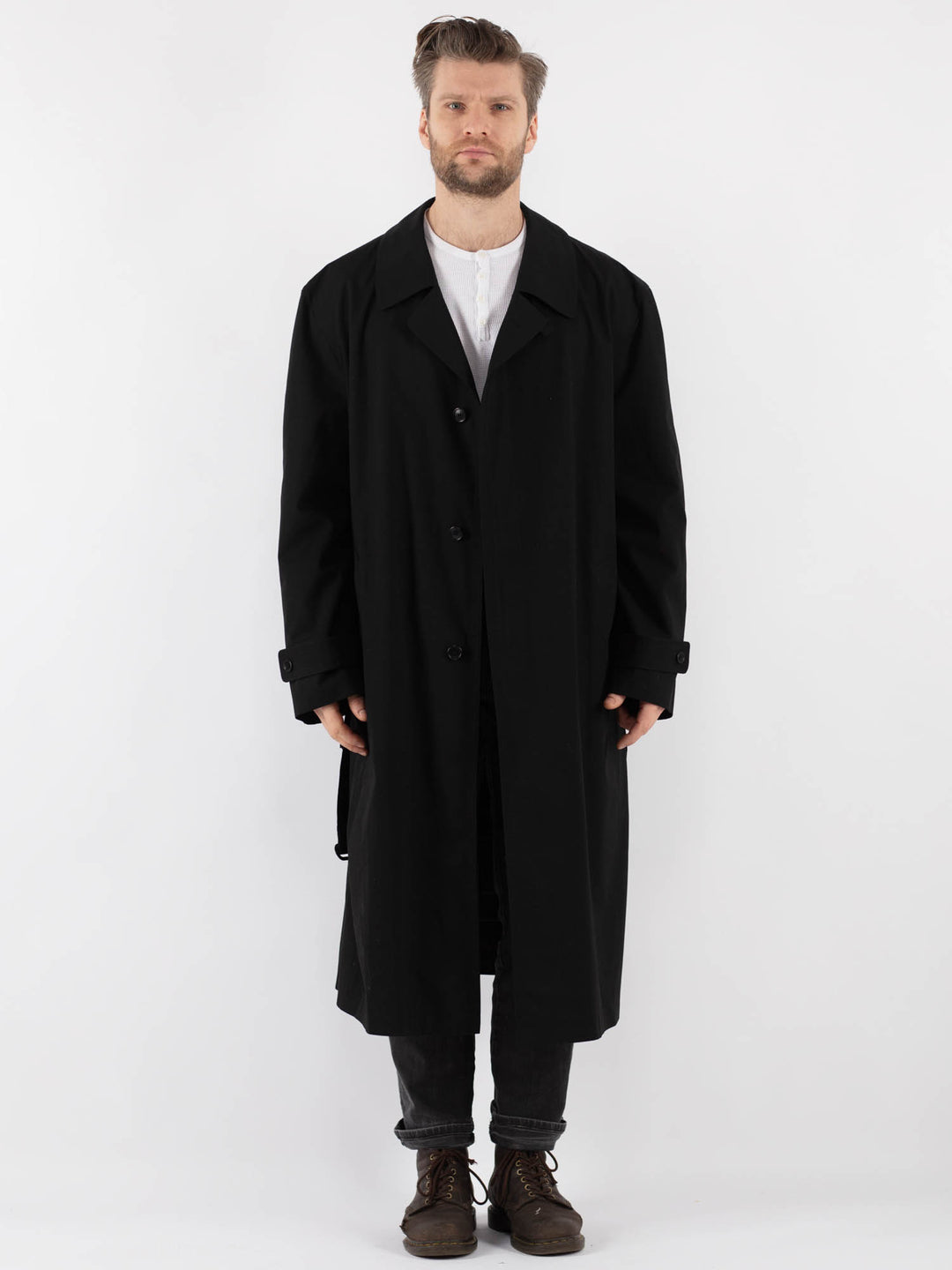 Vintage 70's Men Trench Coat in Black