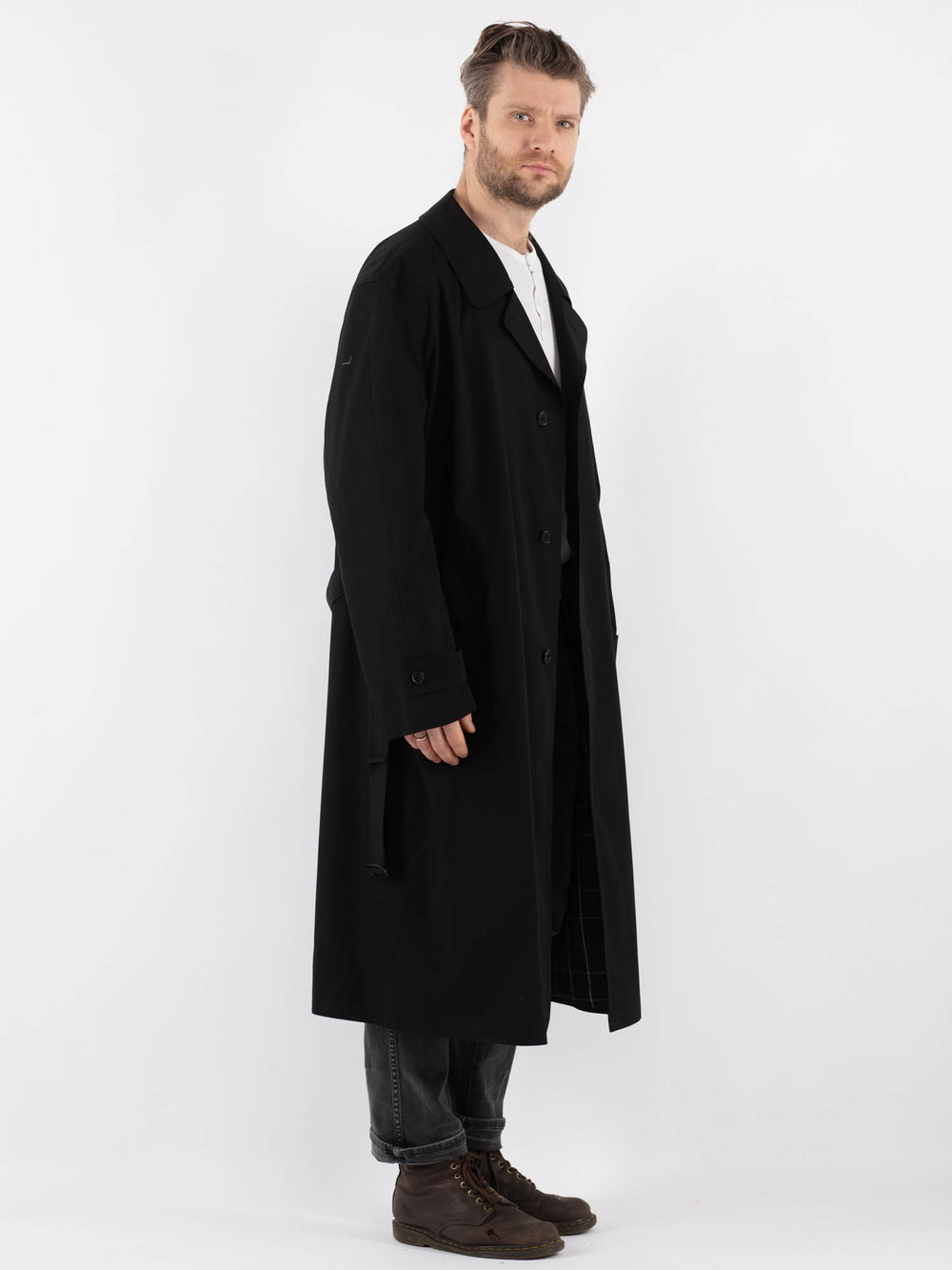 Vintage 70's Men Trench Coat in Black