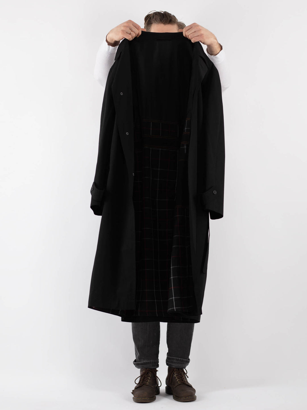 Vintage 70's Men Trench Coat in Black