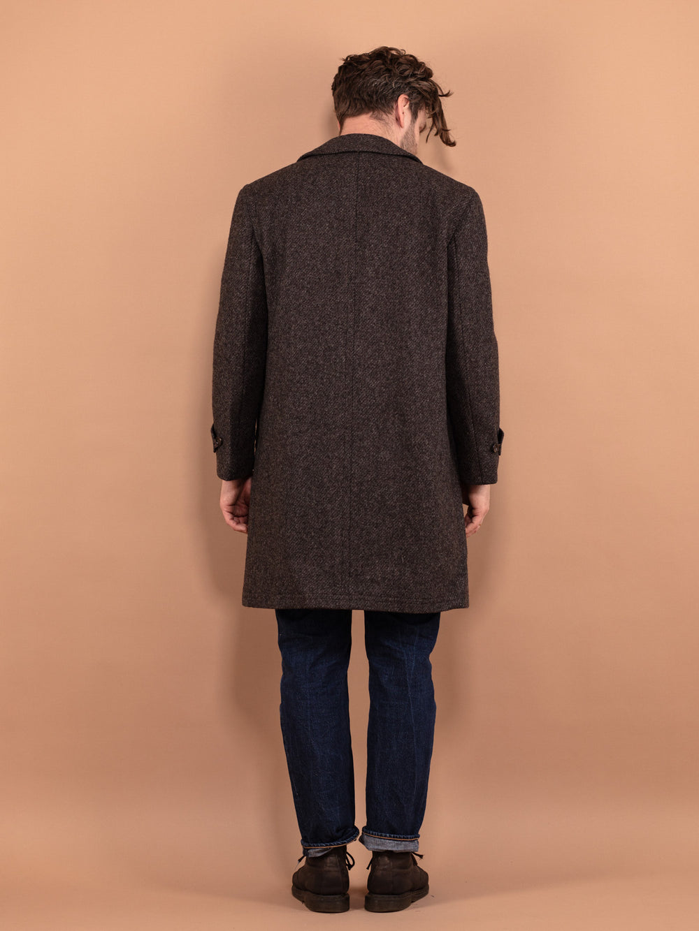 Vintage 70's Men Pure New Wool Coat in Brown - NorthernGrip