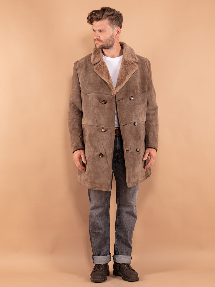 Vintage 70's Men Sheepskin Coat in Beige
