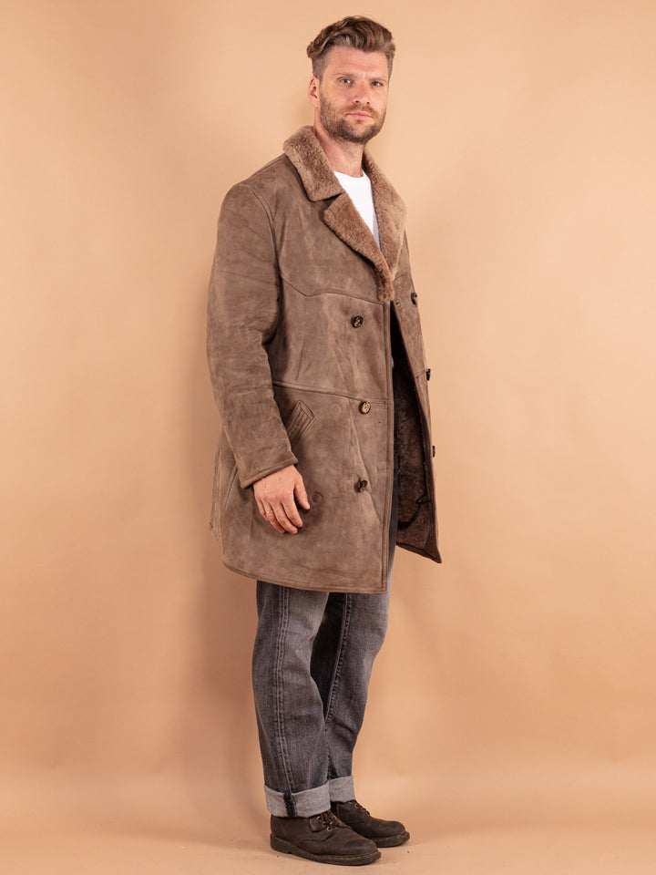 Vintage 70's Men Sheepskin Coat in Beige