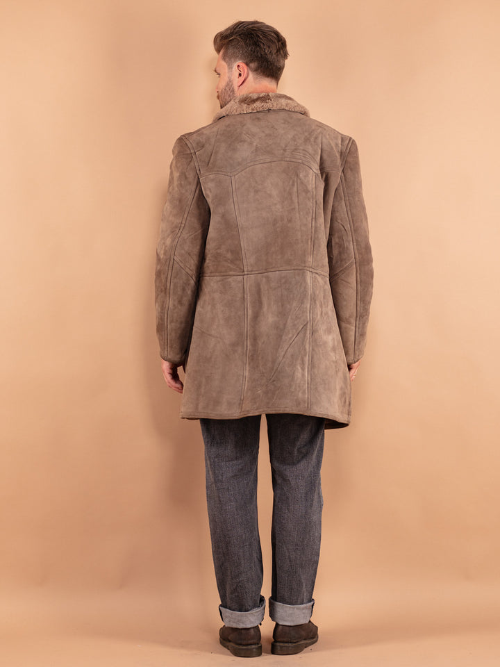 Vintage 70's Men Sheepskin Coat in Beige