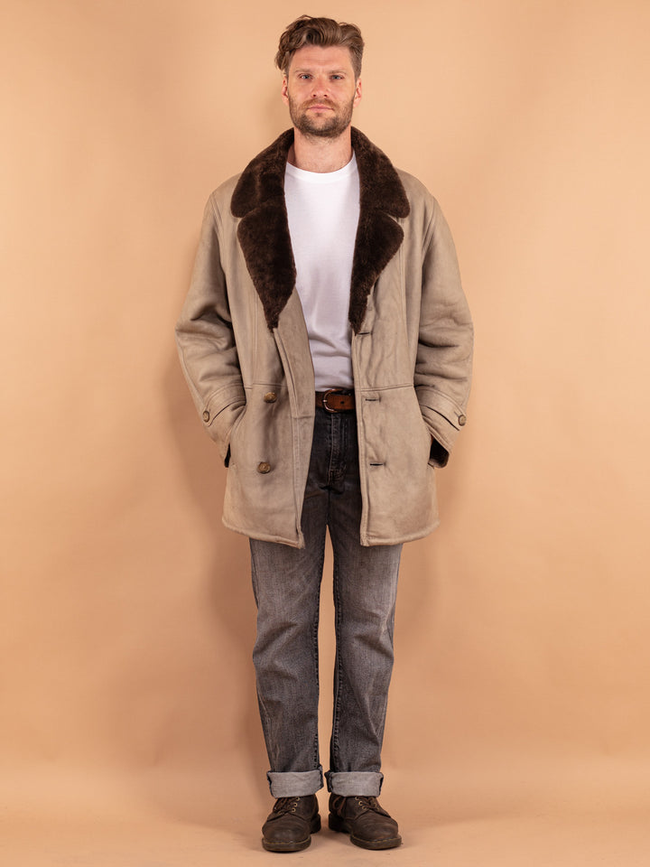 Vintage 70's Men Sheepskin Coat in Beige