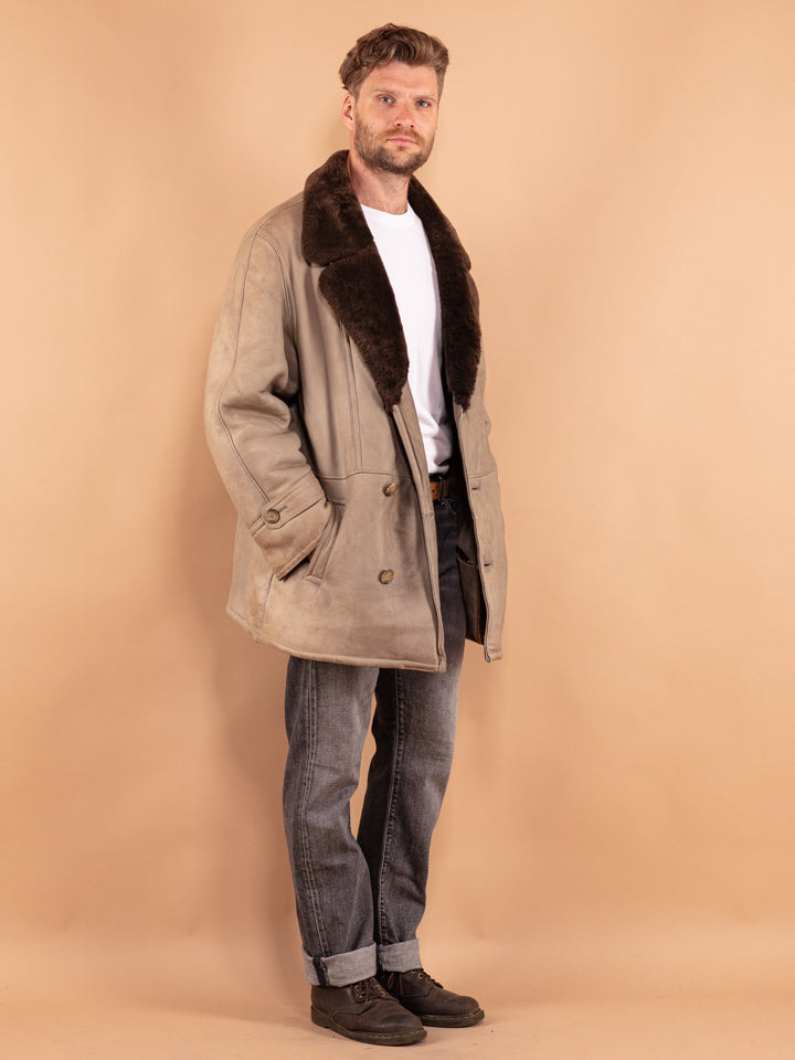 Vintage 70's Men Sheepskin Coat in Beige