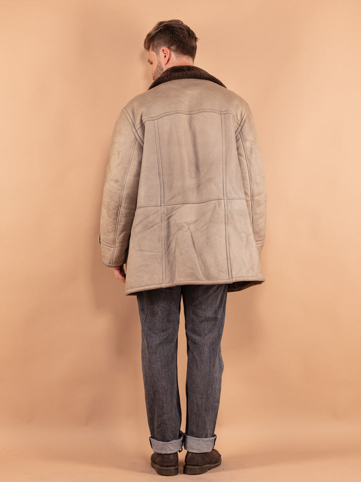 Vintage 70's Men Sheepskin Coat in Beige