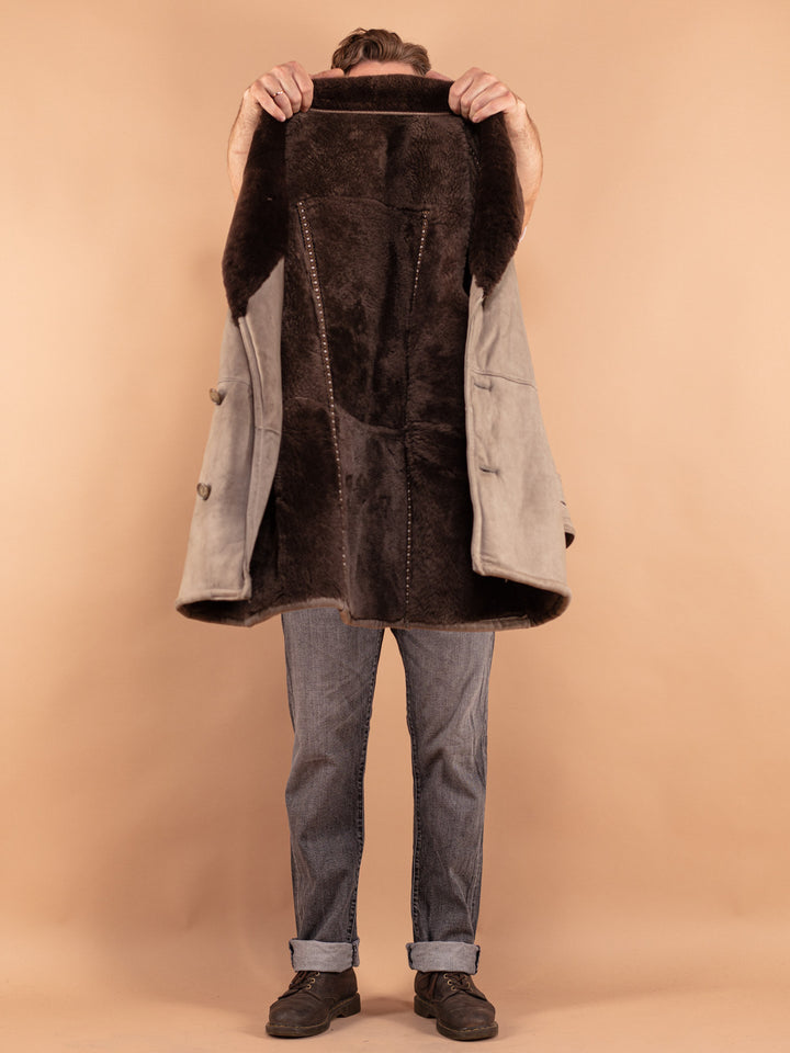 Vintage 70's Men Sheepskin Coat in Beige