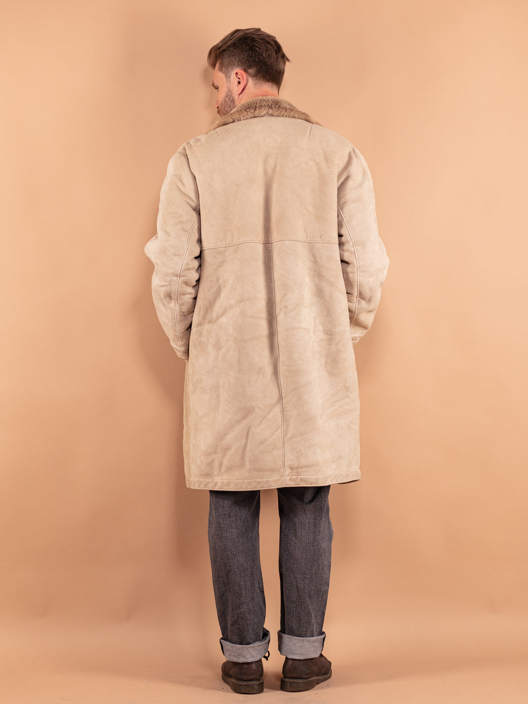 Vintage 70's Men Sheepskin Coat in Beige