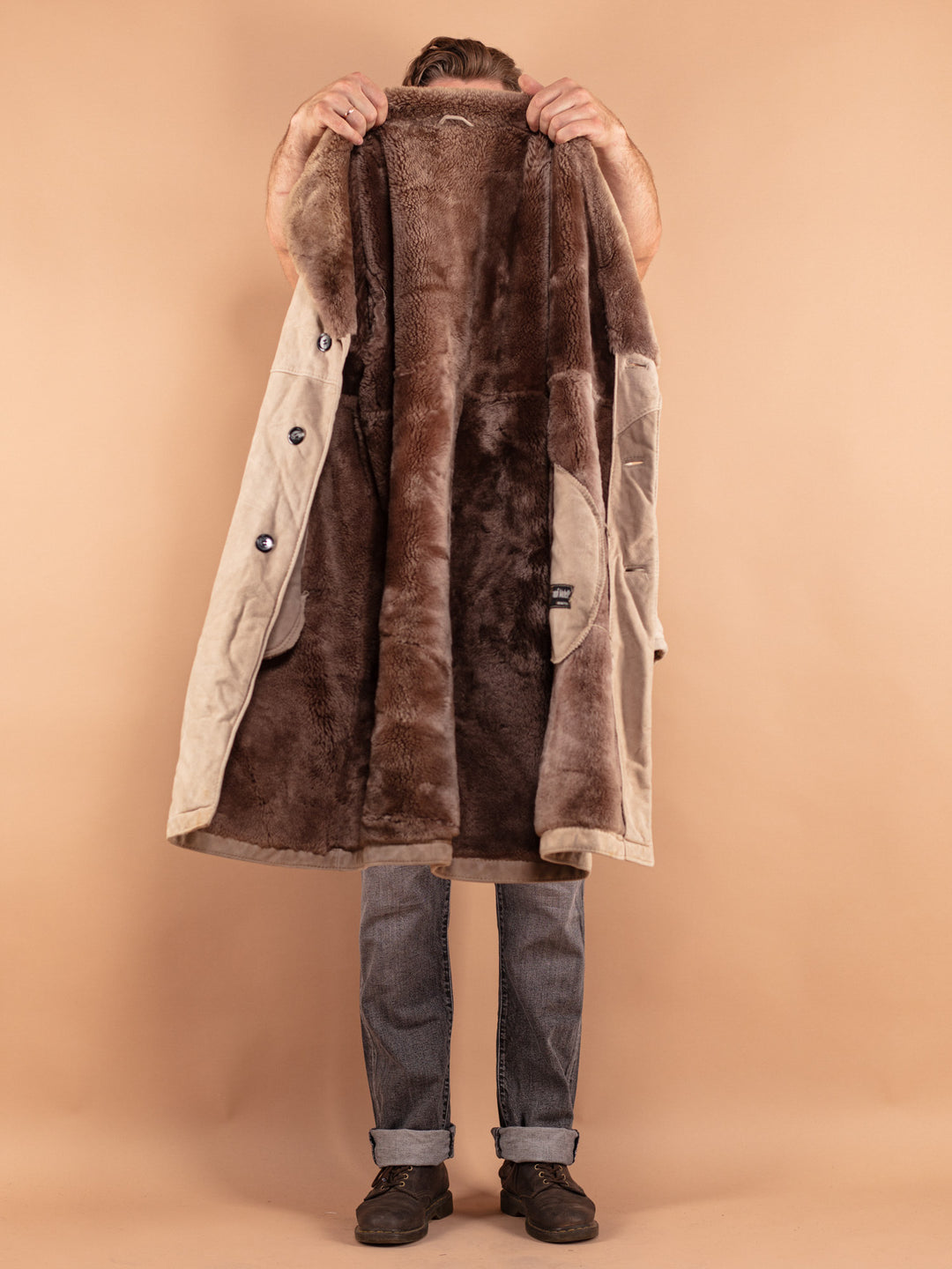 Vintage 70's Men Sheepskin Coat in Beige