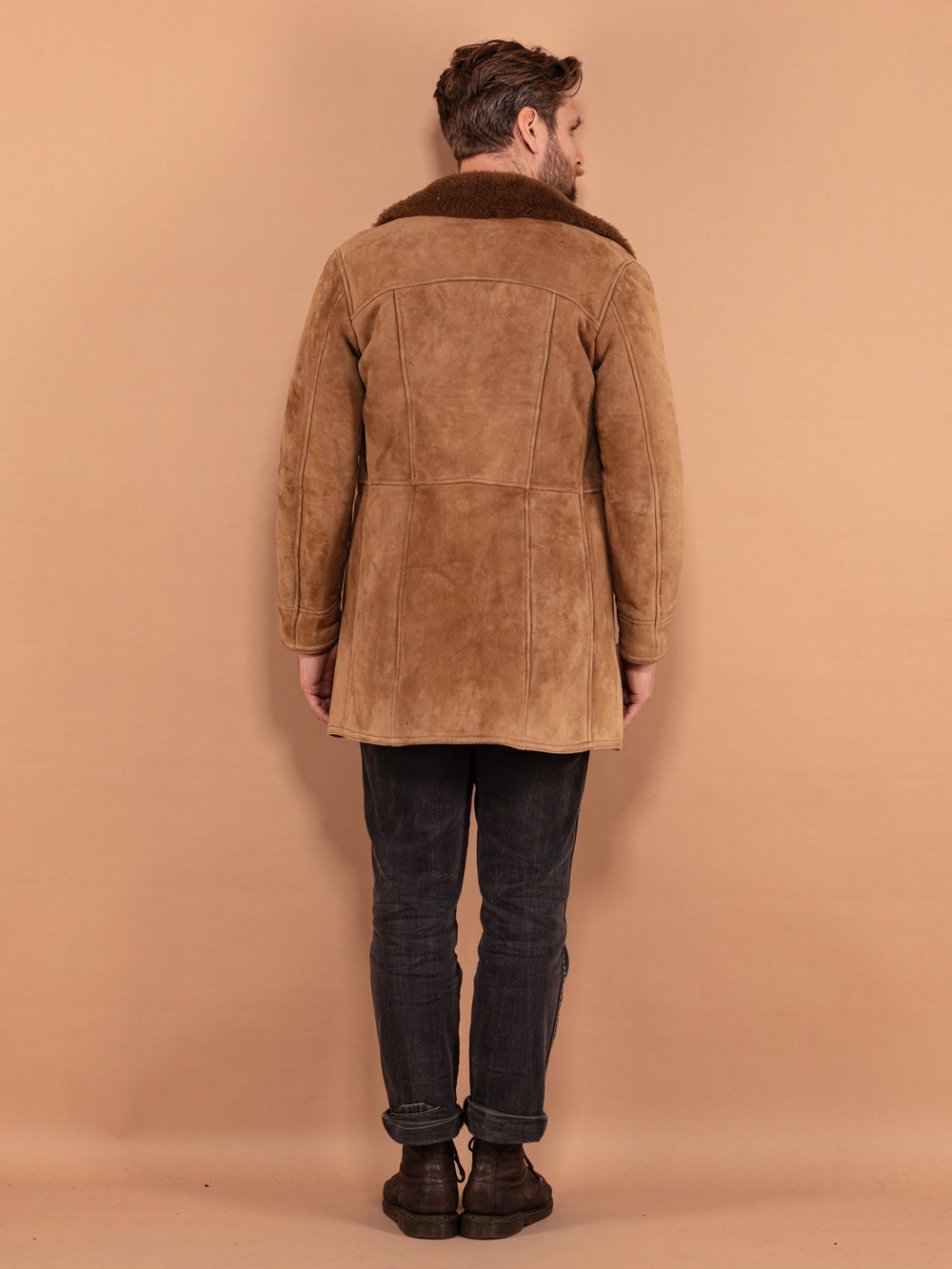 Vintage 70's Men Sheepskin Coat in Beige - NorthernGrip