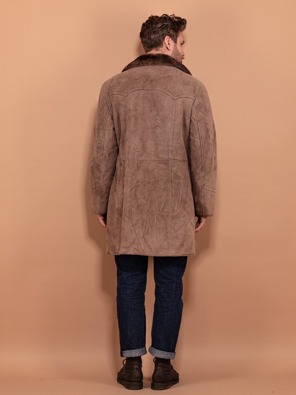 Vintage 70's Men Sheepskin Coat in Beige - NorthernGrip