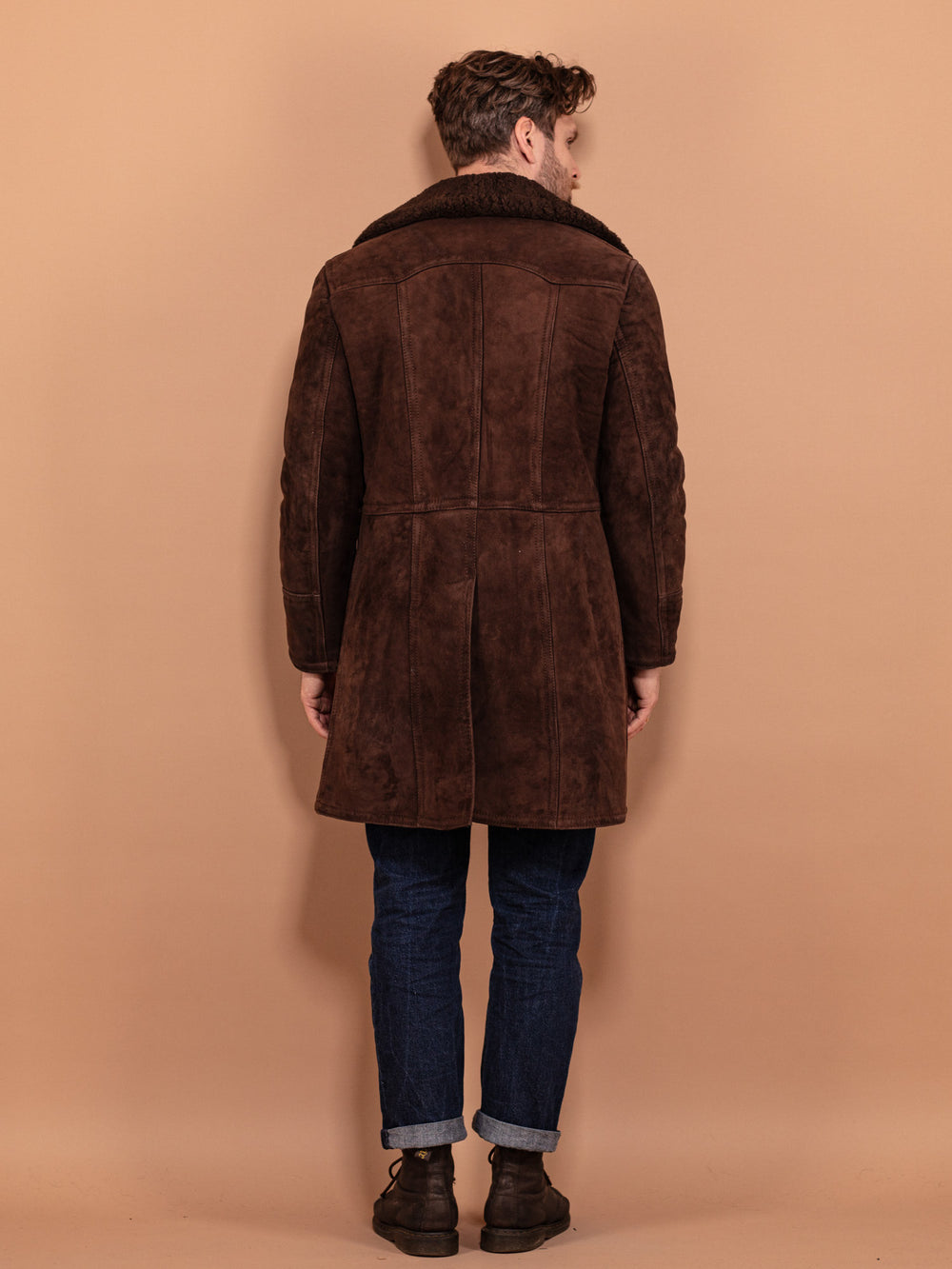 Vintage 70's Men Sheepskin Coat in Brown - NorthernGrip