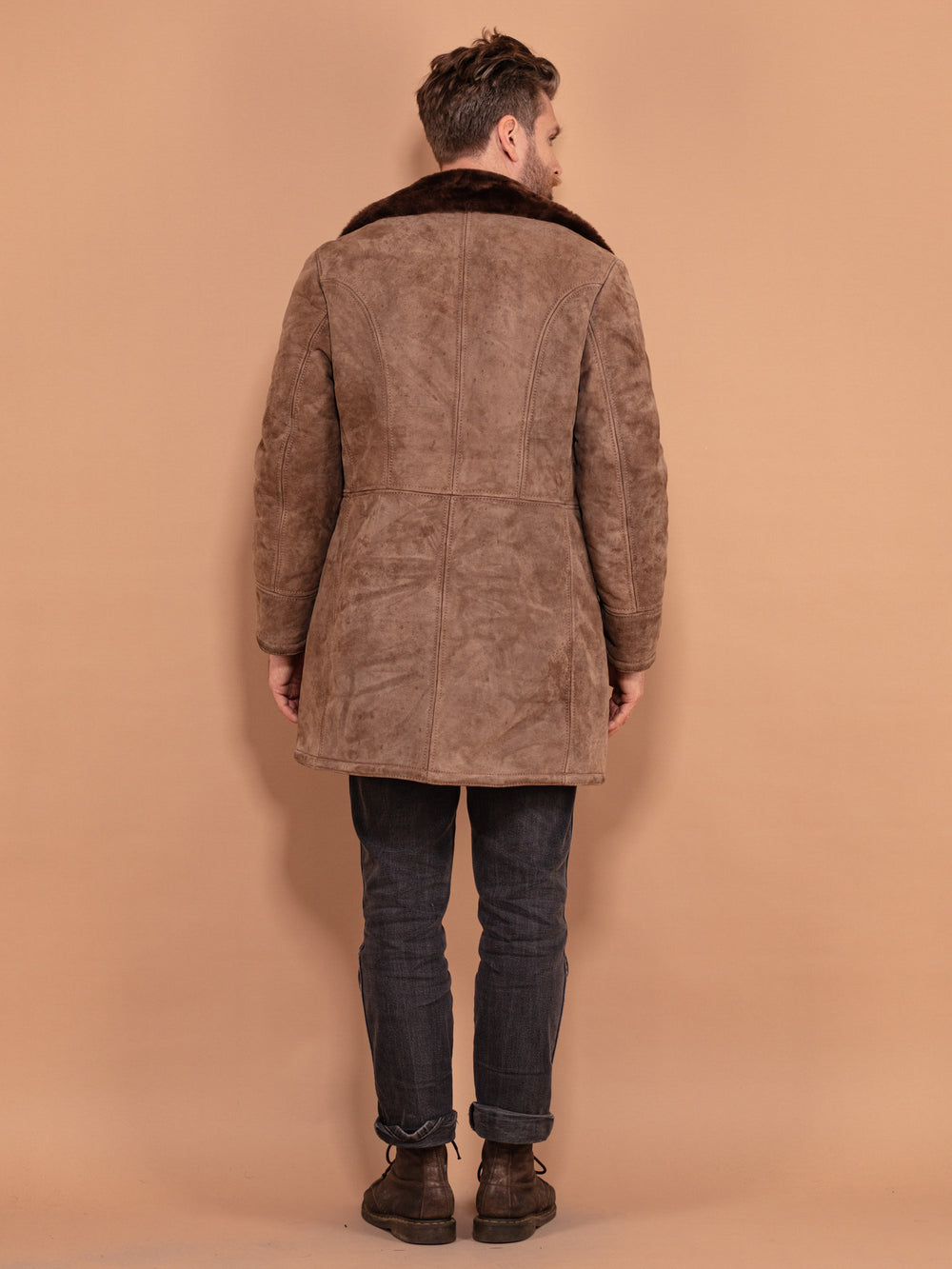 Vintage 70's Men Sheepskin Coat in Brown - NorthernGrip