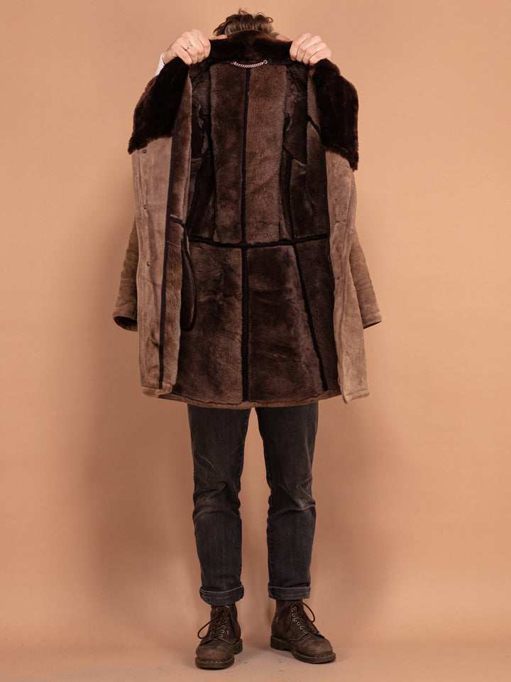 Sheepskin Men's Coat, Vintage 70s Suede Coat, Size Small Sheepskin Coat, Retro Leather Coat, Sustainable Clothing, 70s Winter Outerwear