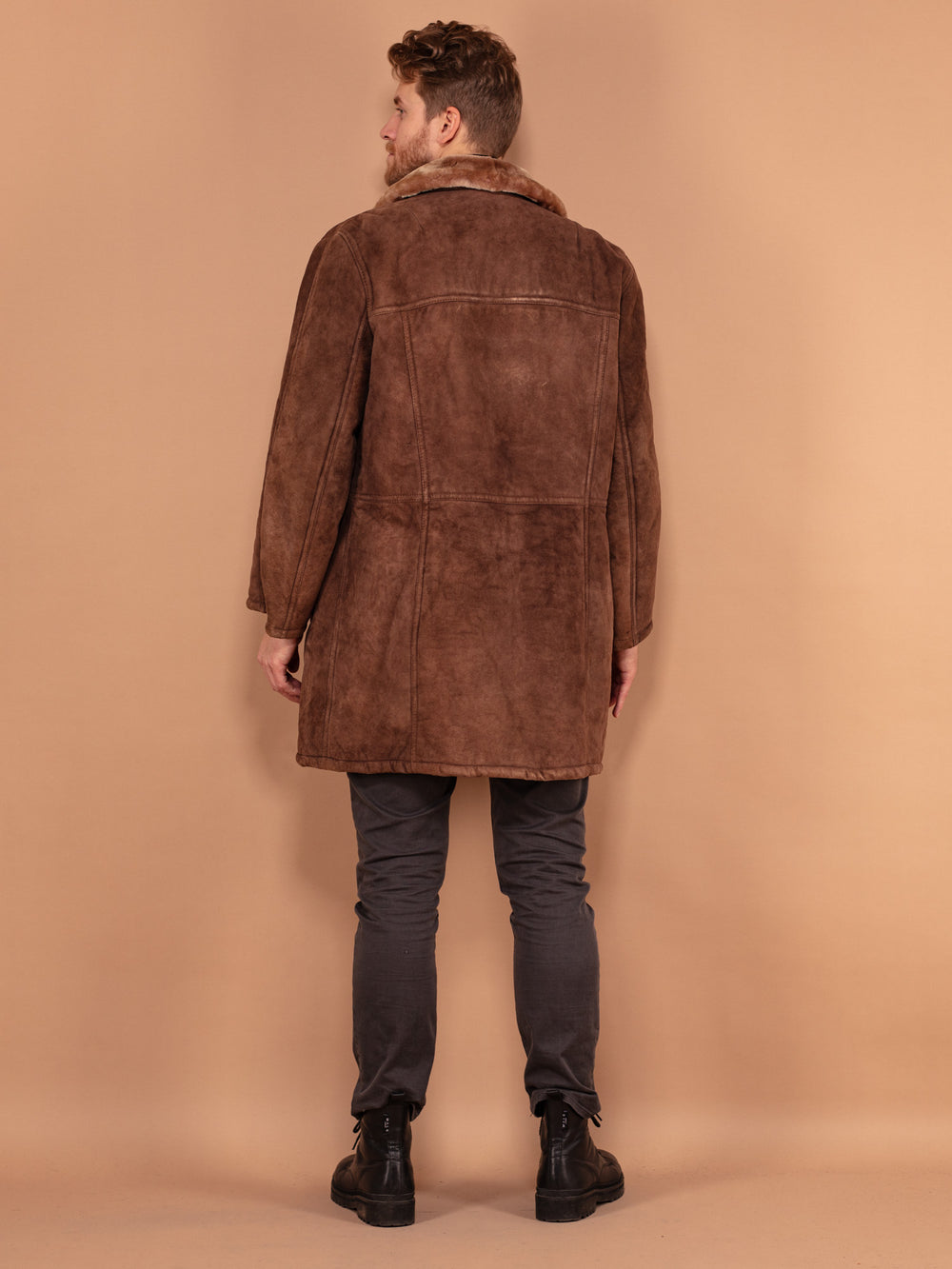 Vintage 70's Men Sheepskin Coat in Brown - NorthernGrip