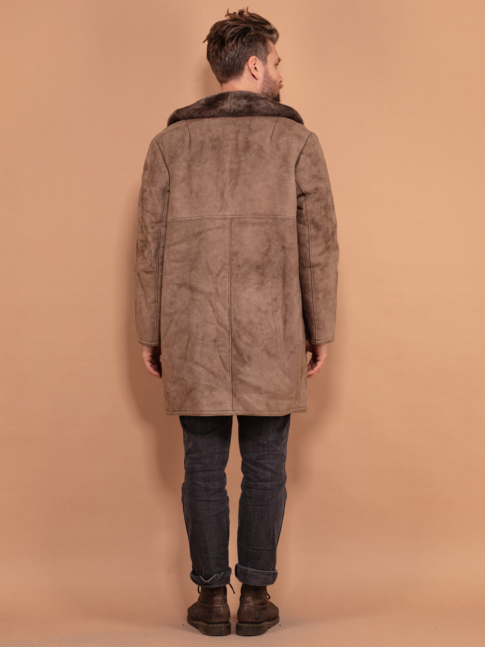 Vintage 70's Men Sheepskin Coat in Beige - NorthernGrip