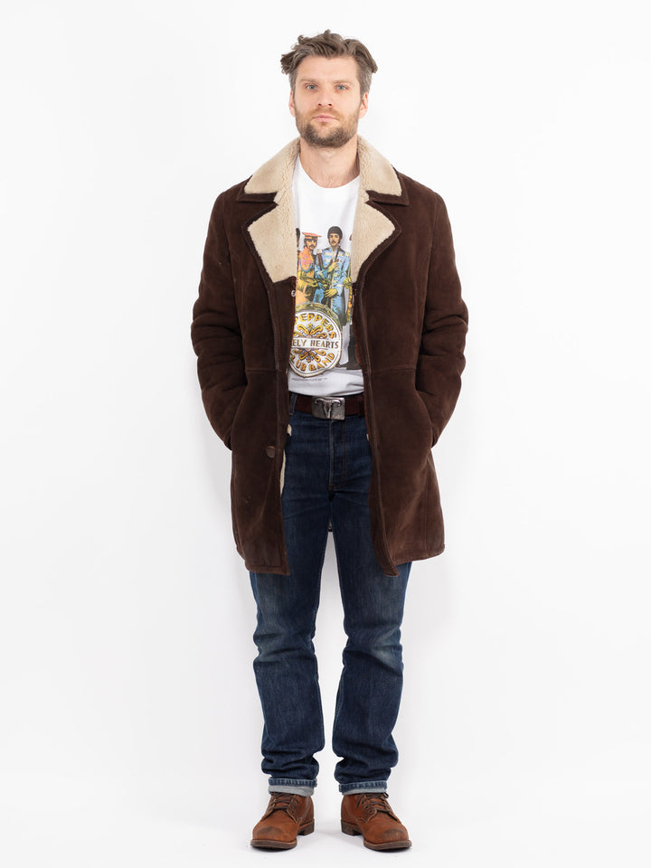 Vintage 70's Men Sheepskin Coat in BrownZ2639