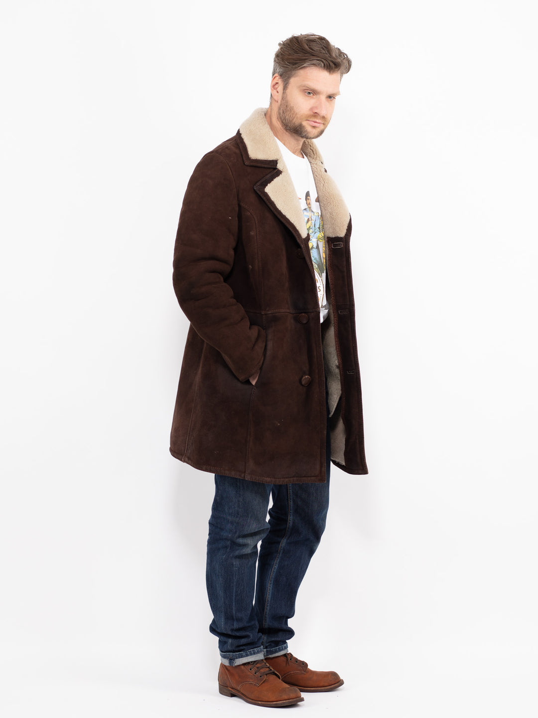 Vintage 70's Men Sheepskin Coat in BrownZ2639