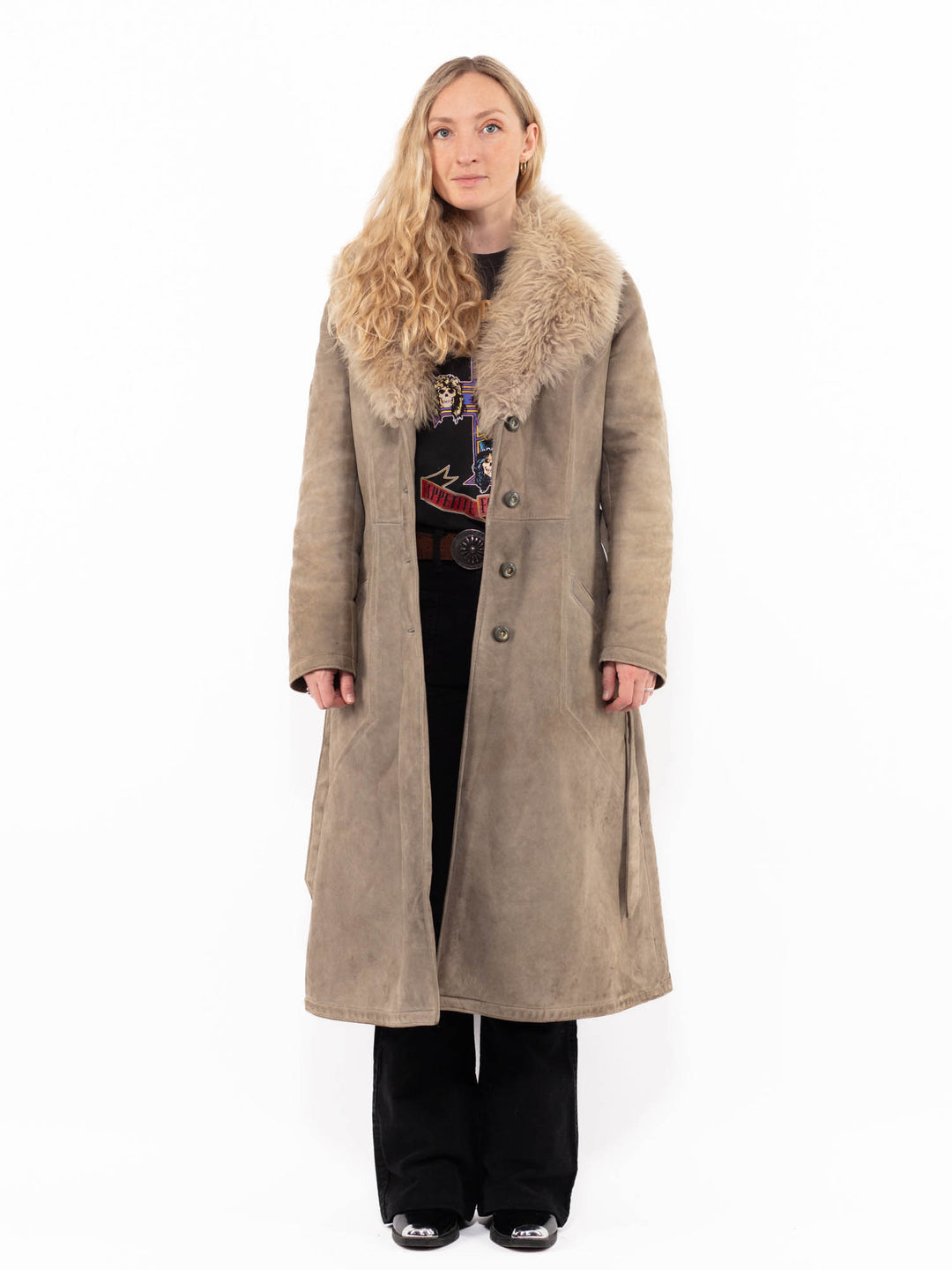 Vintage 70's Women Sheepskin Coat in BeigeA0781
