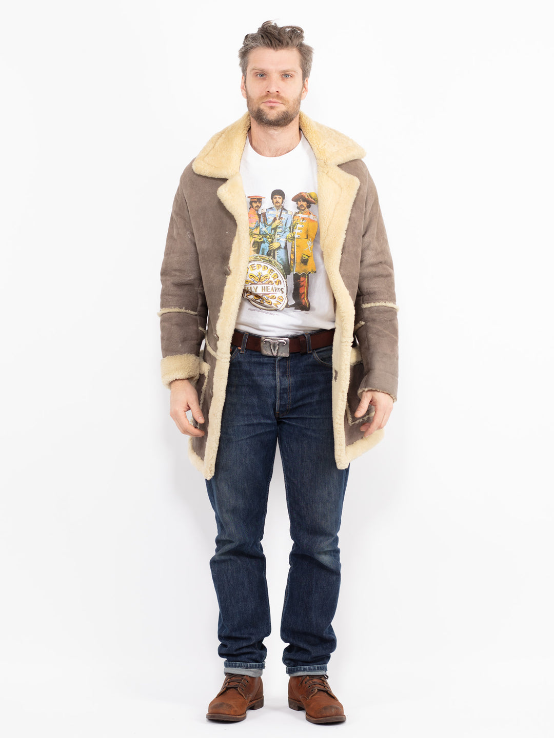 Vintage 70's Men Sheepskin Coat in GrayZ2640