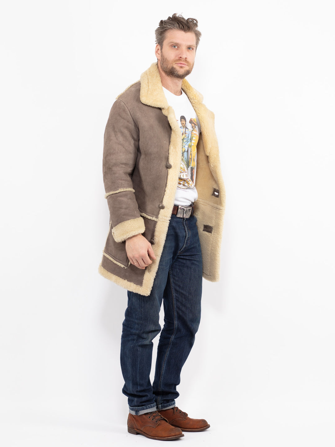 Vintage 70's Men Sheepskin Coat in GrayZ2640