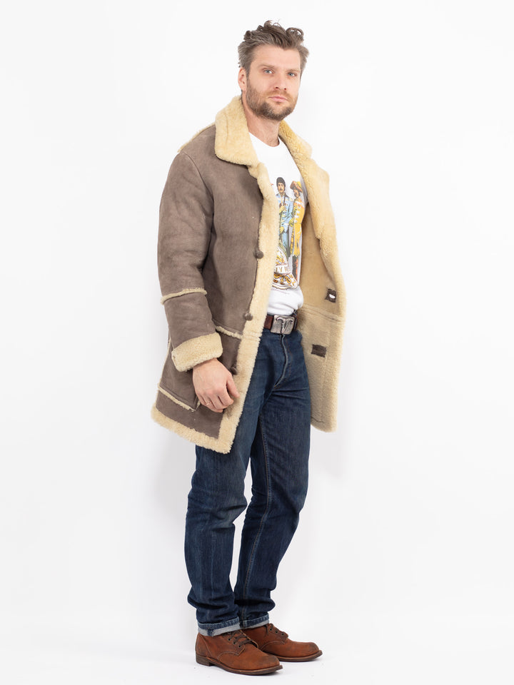 Vintage 70's Men Sheepskin Coat in GrayZ2640