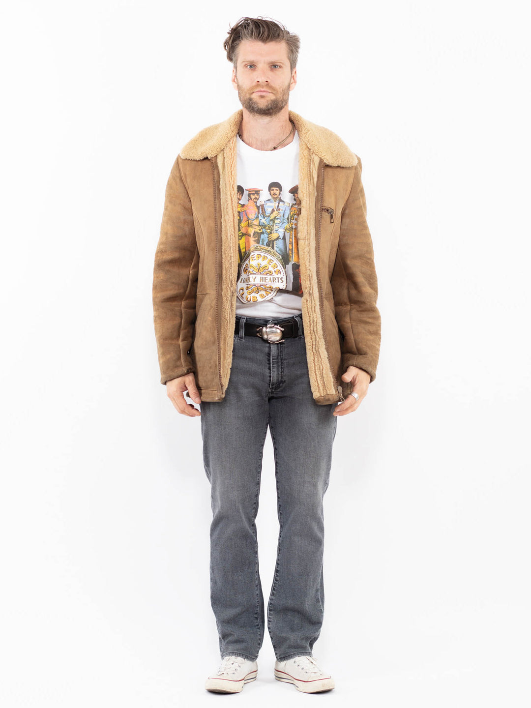 Vintage 70's Men Sheepskin Coat in BrownZ1909
