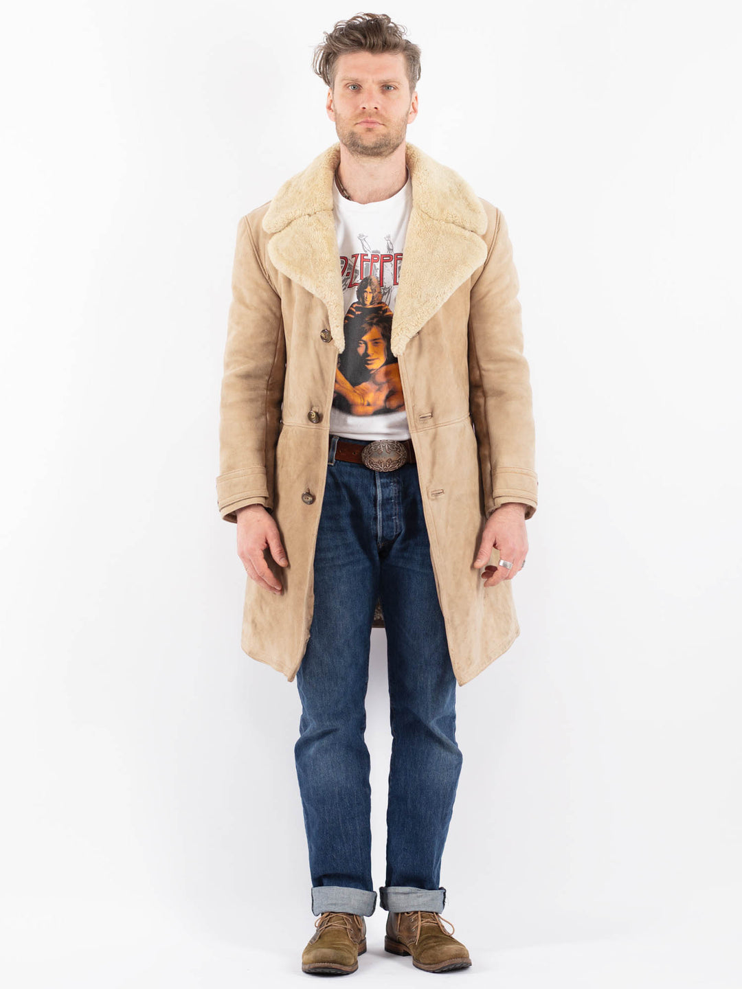 Vintage 70's Men Sheepskin Coat in BeigeZ1507