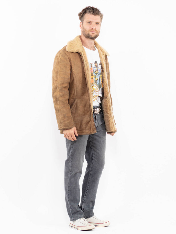 Vintage 70's Men Sheepskin Coat in BrownZ1909