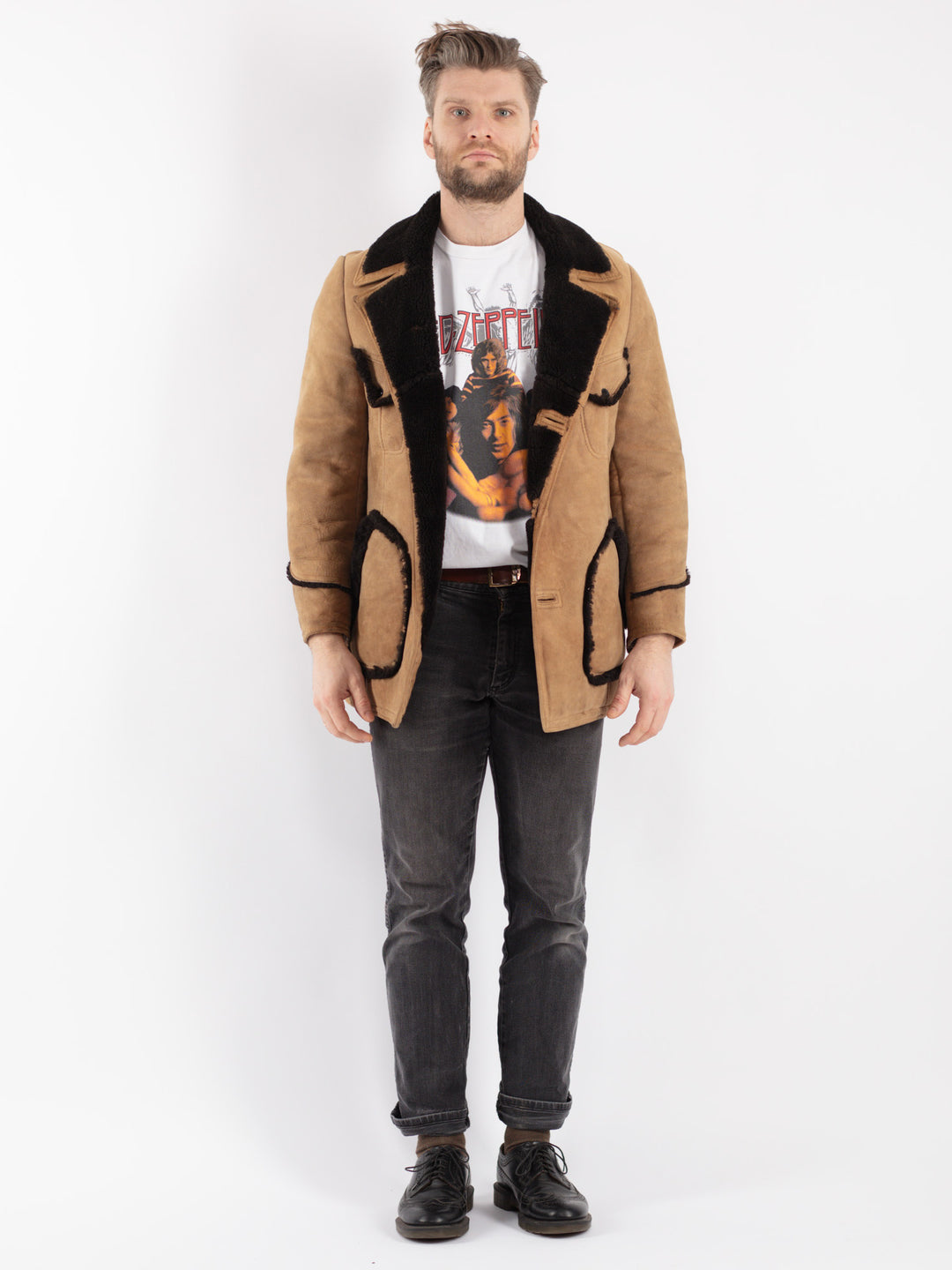 Vintage 70's Men Sheepskin Coat in BeigeZ300