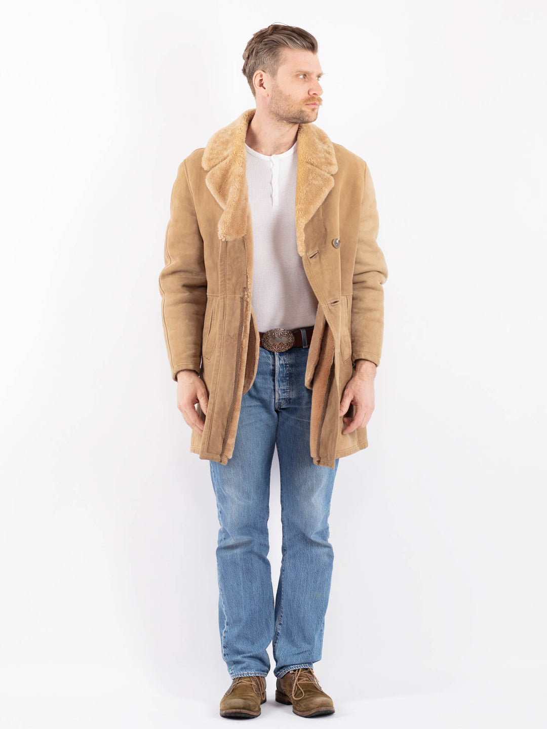 Vintage 70's Men Sheepskin Coat in BeigeZ1400