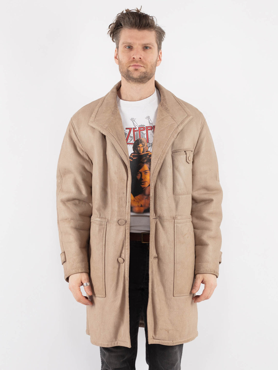 Vintage 70's Men Sheepskin Coat in BeigeZ763