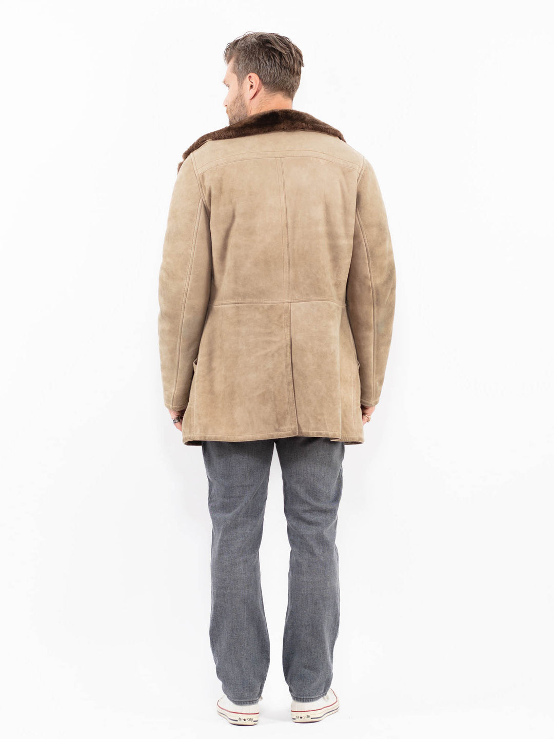 Vintage 70's Men Sheepskin Coat in Beige
