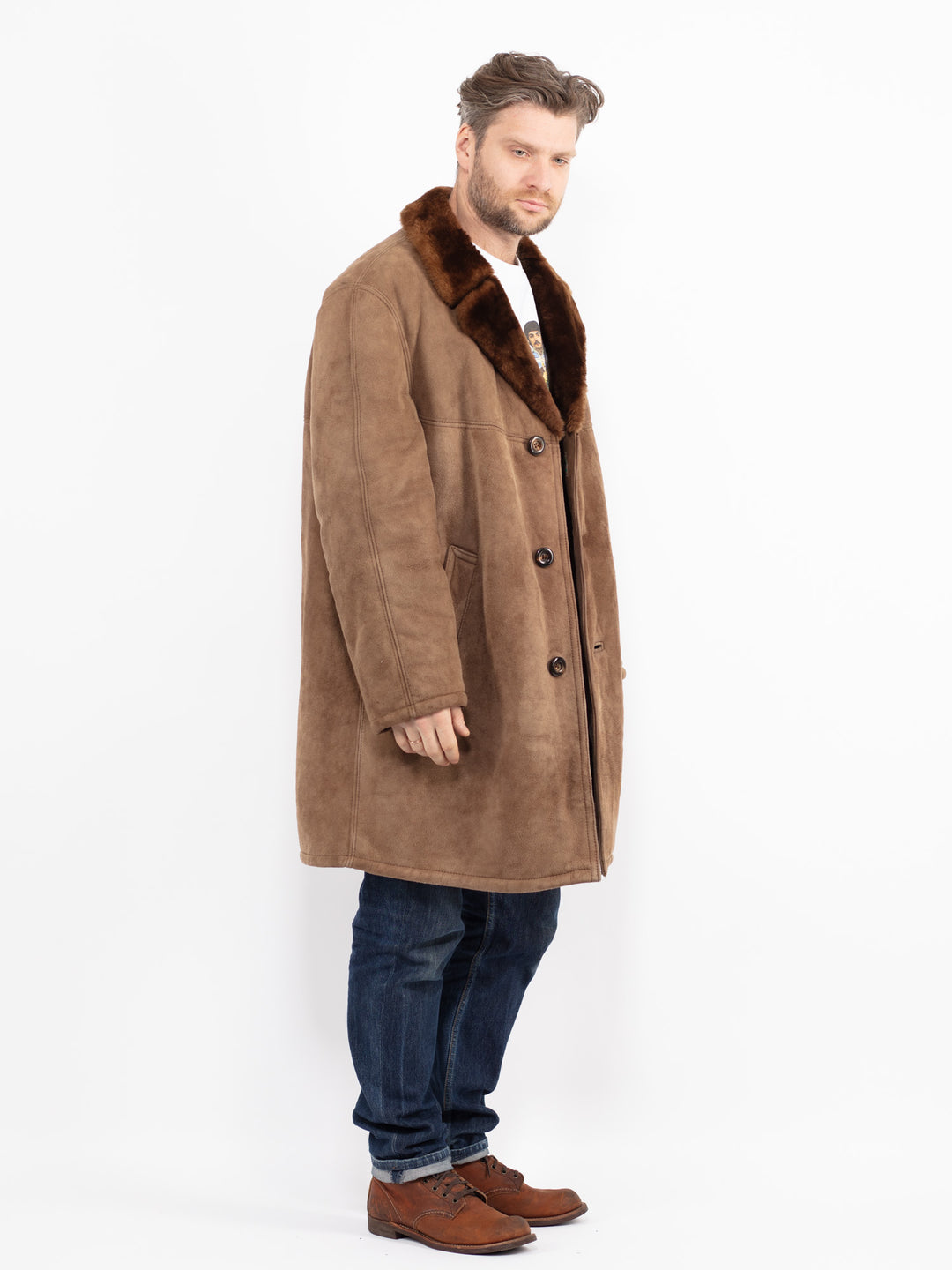 Vintage 70's Men Sheepskin Coat in BrownZ2463
