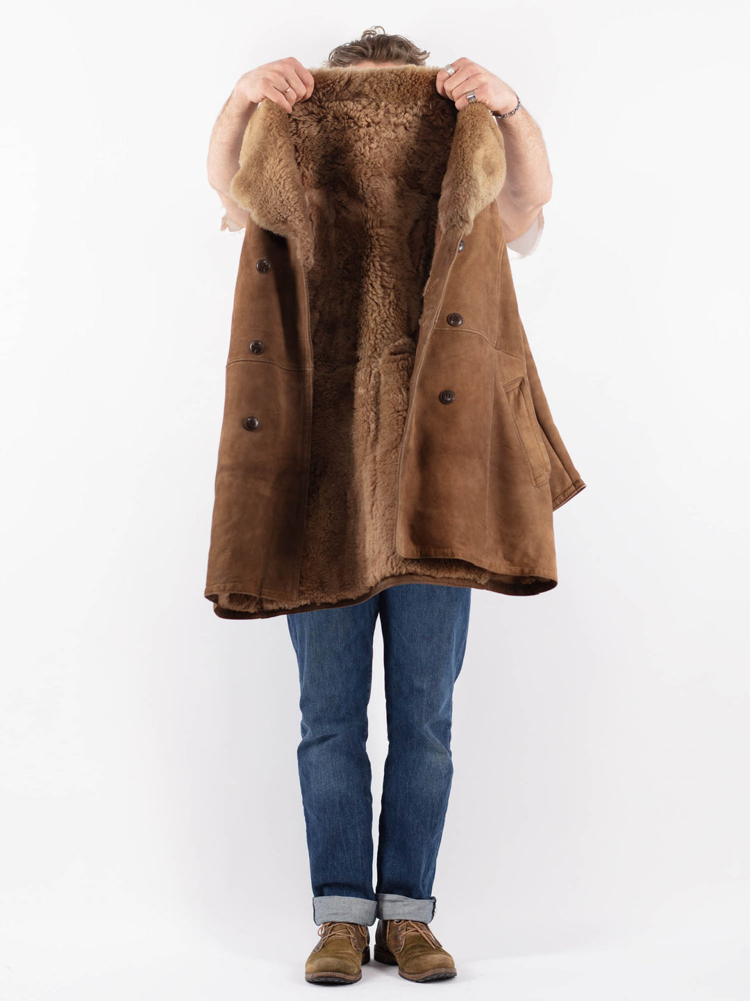 Vintage 70's Men Sheepskin Coat in BrownZ1508