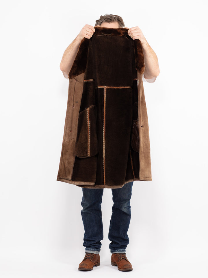 Vintage 70's Men Sheepskin Coat in BrownZ2463