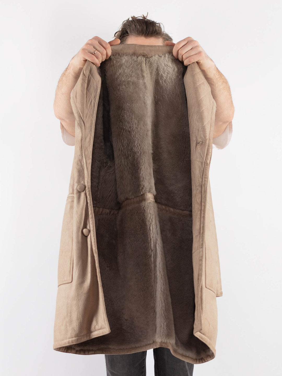 Vintage 70's Men Sheepskin Coat in BeigeZ763